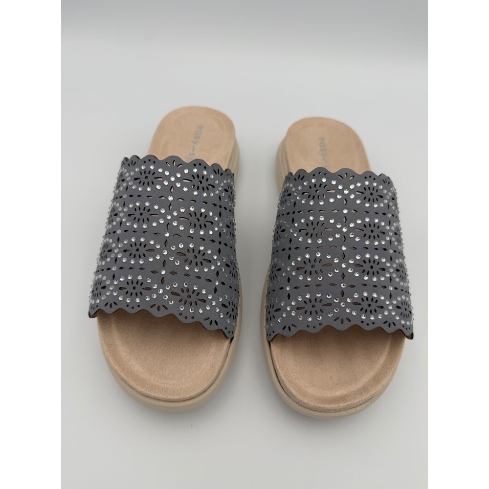 Easy Spirit Alora 7.5W Medium Blue Rhinestone Laser Cut Slide Sandals NWT